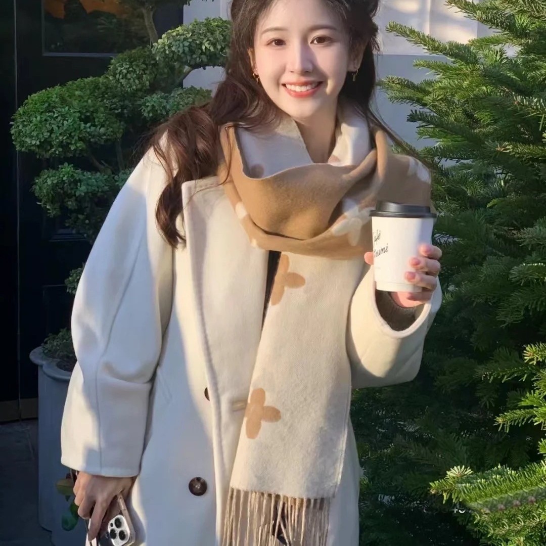 Wholesale of high-quality brand autumn and winter double-sided solid color cashmere core scarves, the same style of shawls on Xiaohongshu, warm scarves for women Specification image