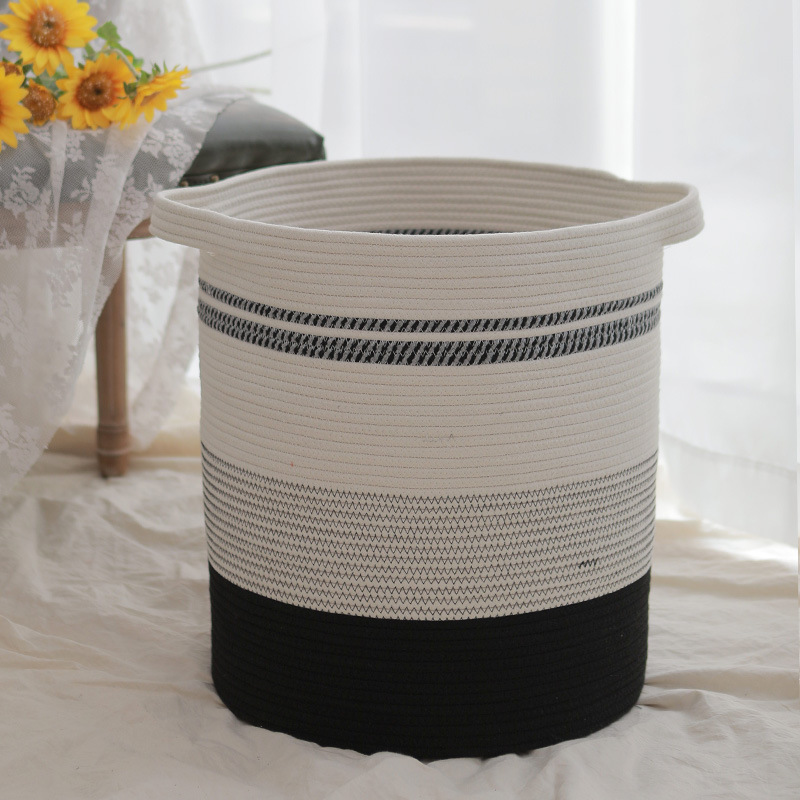 Home Dormitory Large Laundry Basket Hand-Made Storage Basket Basket Cotton Rope Woven Laundry Basket Toy Storage Basket Application Scenario