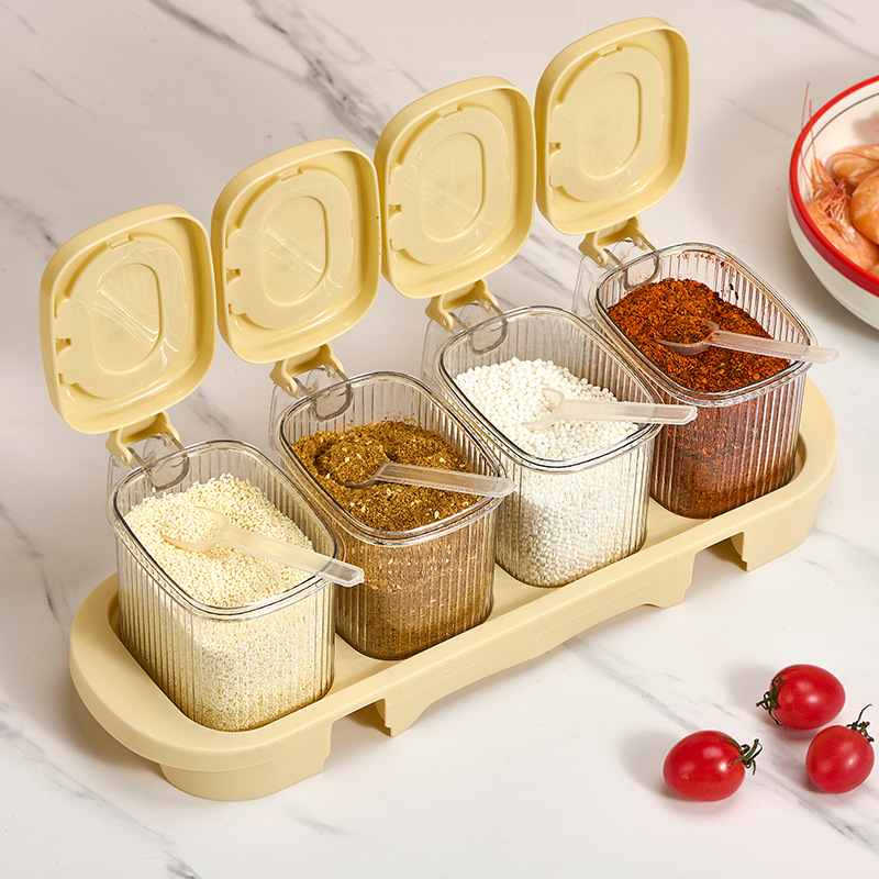 Set of salt, monosodium glutamate, sugar, four-style flavor box, condiment with lid, storage box, wholesale household kitchen seasoning box combination