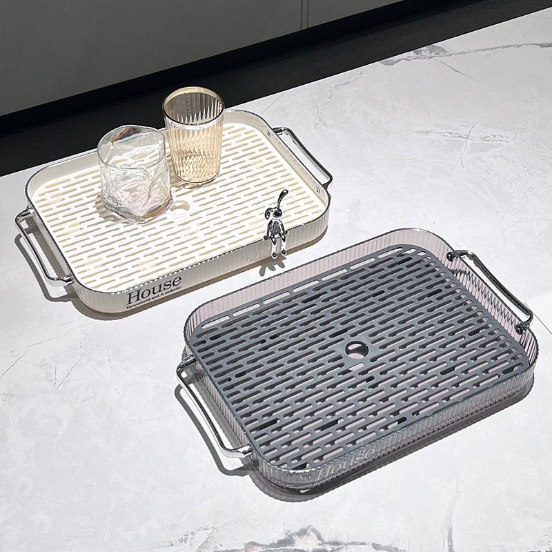 Internet-famous ins air-draining water rack, household kitchen double-layer water cup storage rack, bathroom with tray and deepened storage rack Specification image