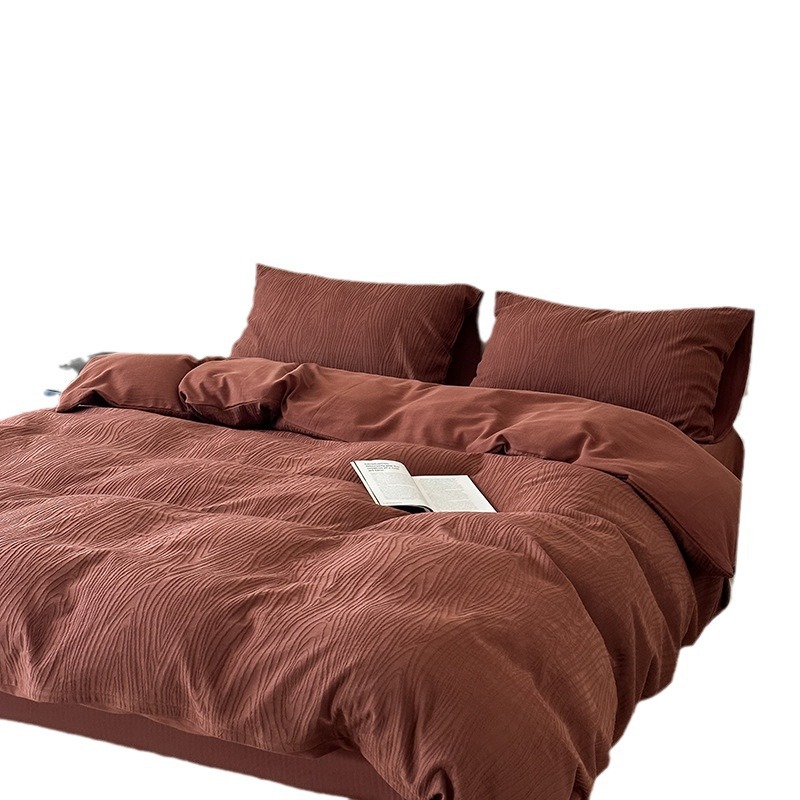 Class A Simple Pure Color Tree Pattern Jacquard Texture 60S All Cotton Washed Cotton Four-Piece Plain Color Pure Cotton Bed Sheet Cover Item Picture