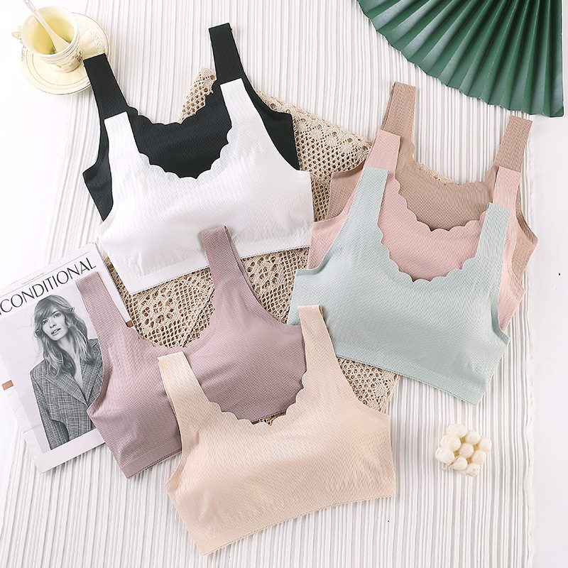 Spring and Summer new beautiful back-hugging female student wide-shoulder base vest, wavy edge seamless underwear, ice silk thin strapless