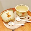 【 Two Bowls and Two Spoons 】 Home Cream Bear Series Student High Appearance Level 6-inch deep bowl Ins-style bear long spoon details Picture