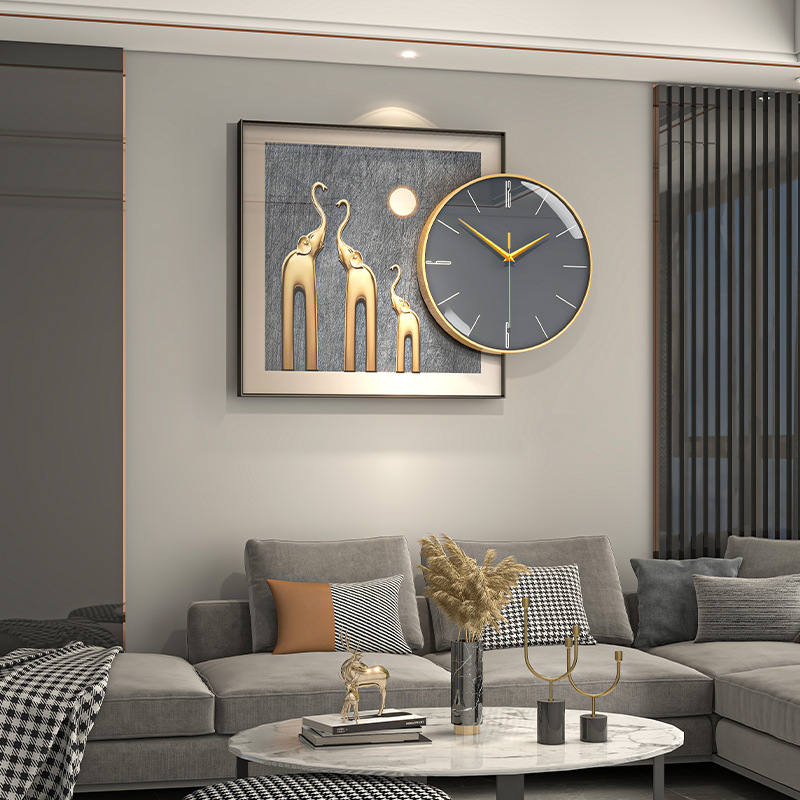 Cross-Border Clock Living Room New Elephant Wall Clock Italian Modern Decoration Clock Wall Three-Dimensional Relief Simple Hanging Picture Item Picture