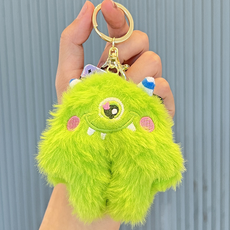 New One-Eyed Little Monster Plush Keychain Doll Schoolbag Hanging Cute Cartoon Key Chain Small Gift details Picture