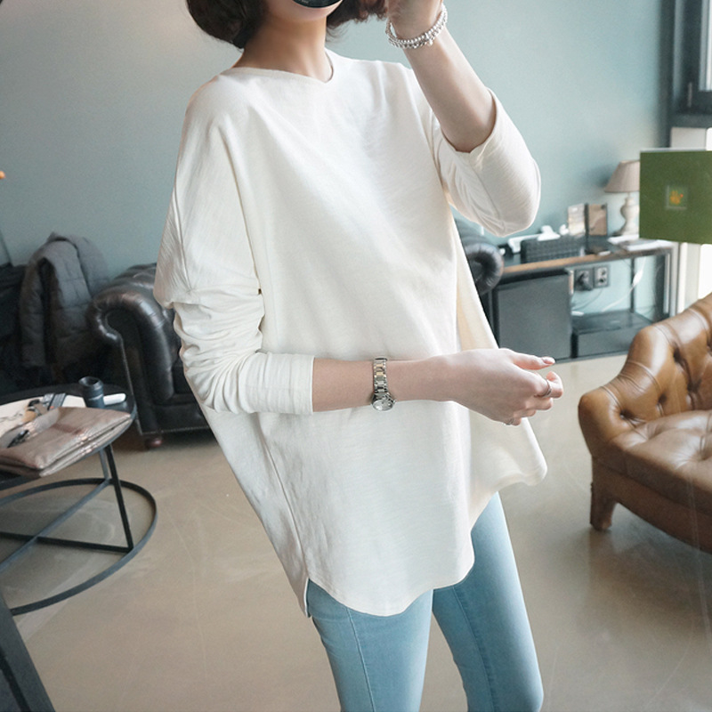 韩版2022春装新款白色宽松简约T恤女长袖时尚休闲百搭打底衫上衣