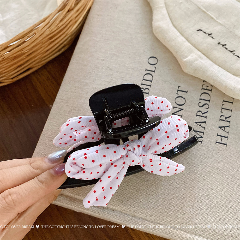 The new pearl red polka dot bow hair band from Luofu Meng is sweet, fashionable and highly elastic leather band hair accessory pic 38
