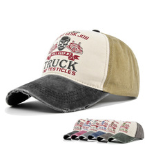 Cross-border skull print baseball cap silk screen cap visor sponge cap torn vintage do old hat