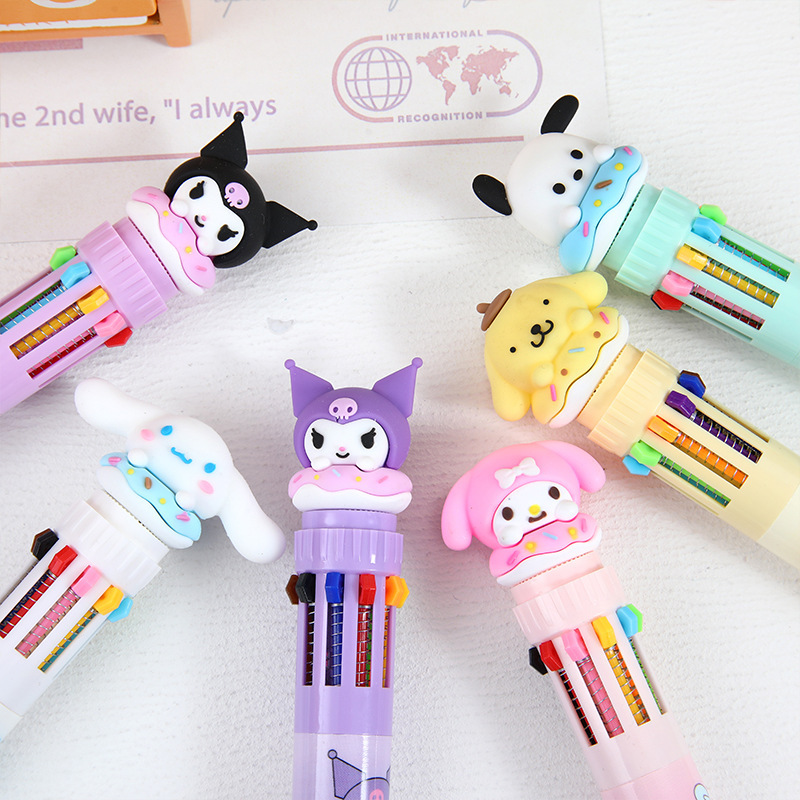 Korean Cartoon Pet Collection Multi-Color Pen Cute Girl Ten-Color Pen Ballpoint Pen Student Hand Pen Pen Color Pen Application Scenario