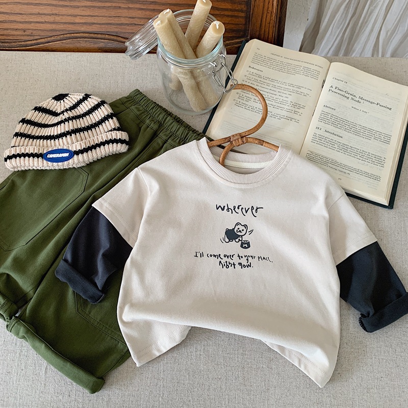 Korean children's spring and autumn clothing for boys and girls, two long-sleeved T-shirts, children's casual hoodie, autumn T-shirt for boys Specification image