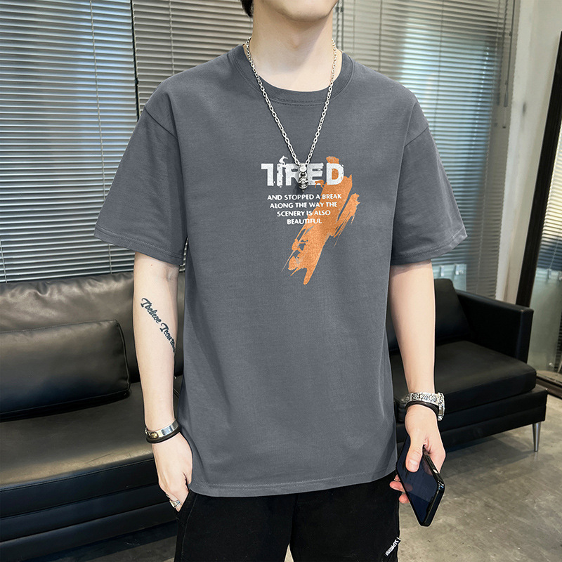 New summer short-sleeved T-shirt for men, ins trend, summer half-sleeved top, men's base layer shirt, cotton trendy brand Application Scenario