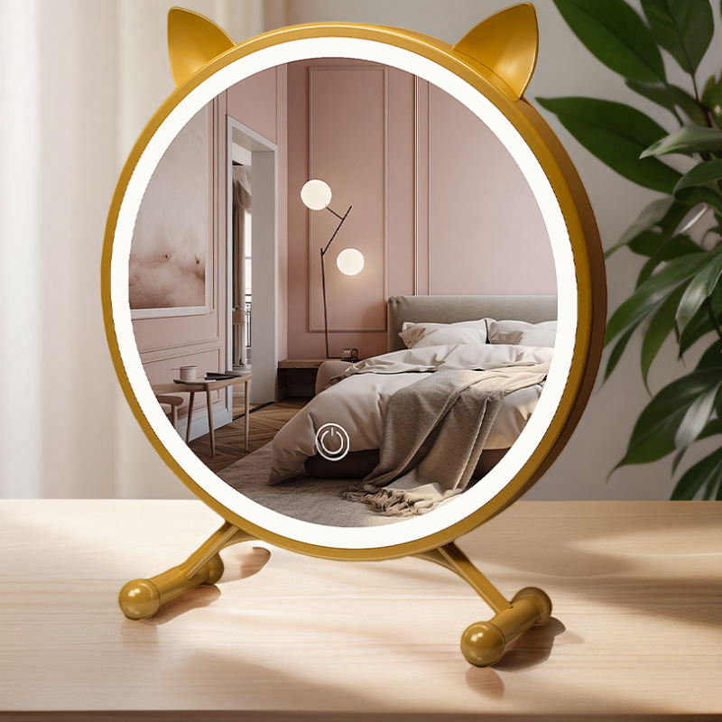 新款台式化妆镜子桌面大号卧室带灯网红梳妆台学生宿舍智能美妆镜