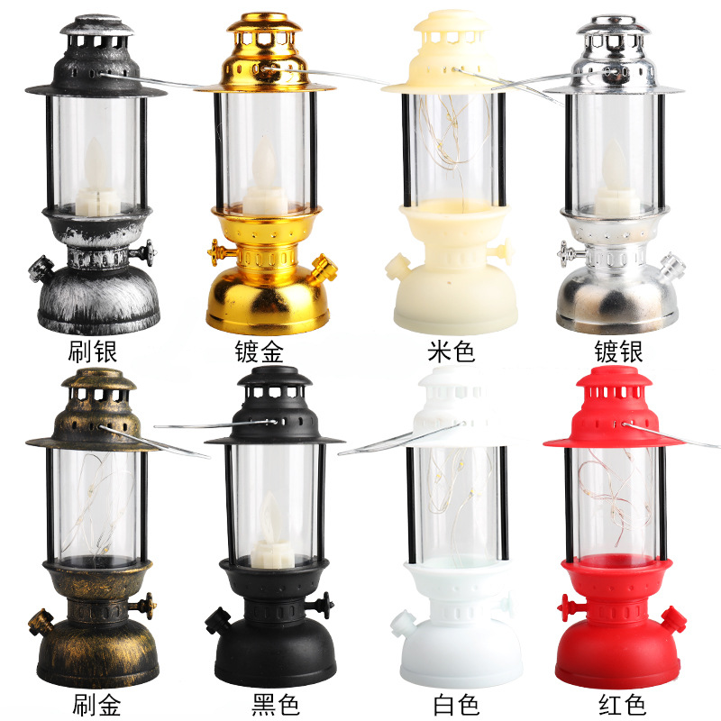 复古马灯手提LED小油灯/电子蜡烛发光小夜灯复古风灯宫灯白底实物图