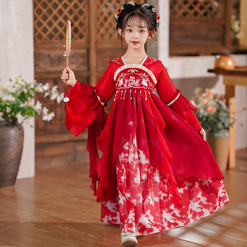 National Trend - Girls' Hanfu 2026 New Tang Suit, Chinese Style Long-sleeved Embroidered blouse and Skirt, Ancient-style performance Costume, Super Fairy Ancient-style skirt details Picture