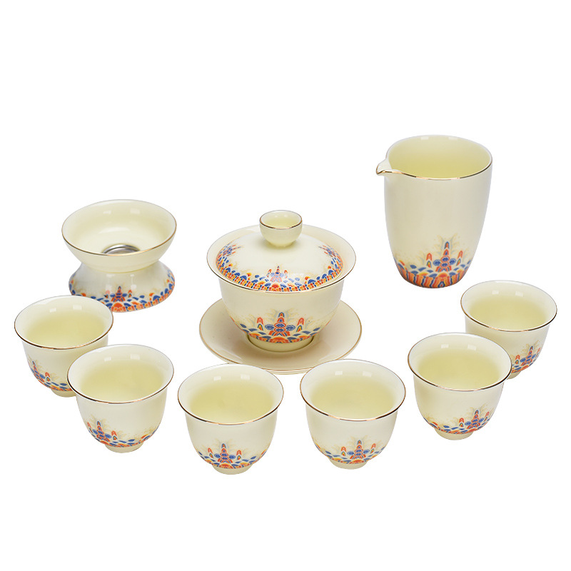 Customized LOGO gemstone yellow Kung Fu tea set for annual meeting business, commercial company team-building gifts and souvenirs Item Picture
