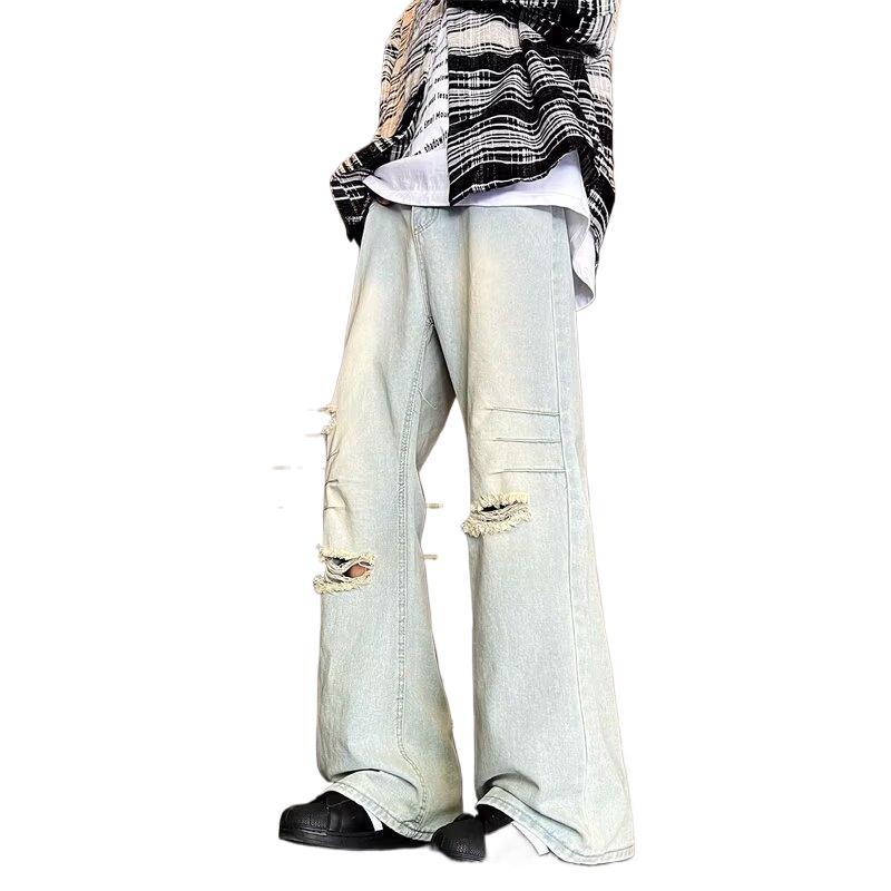 Custom-made distressed and ripped jeans for men, stylish and straight high street style Application Scenario