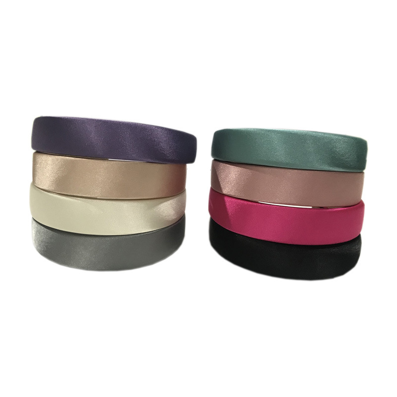 Korean Version 3Cm Color Mercerized Satin Cloth Hair Band Liu Yifei The Same Solid Color Sponge Head Band With Hair Accessories details Picture