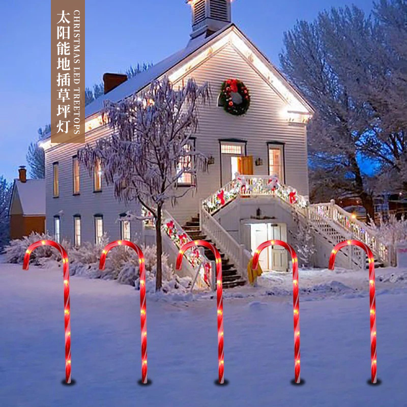LED圣诞节地插糖果拐杖灯 太阳能一坨十庭院花园装饰地插草坪彩灯