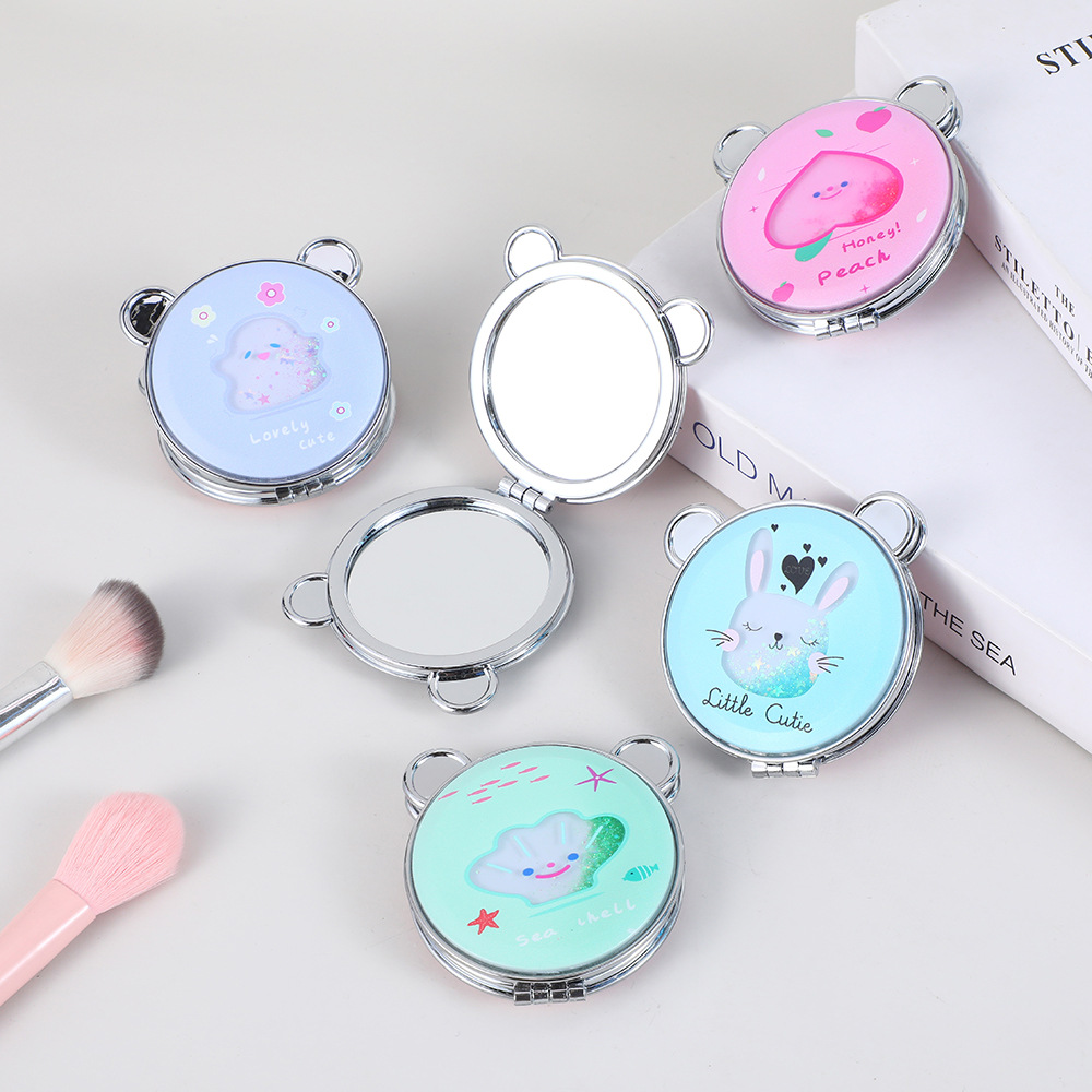 网红款化妆镜小熊耳朵面包流沙系列镜子便携双面折叠镜口袋梳妆镜
