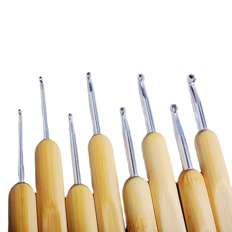 Bamboo White Aluminum Crochet Silver White Hook Head Round Head Bamboo Crochet Hand Knitting Tool Wool Crochet 2.5-6.0 Cross Border details Picture