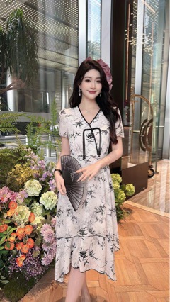 Nanyou dress: New Chinese-style French retro 24 summer new women's long dress with elegant floral patterns