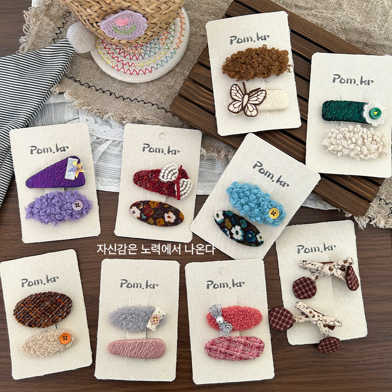 Corea nuevo diseño dibujos animados lindo tela niños lana hilo de punto BB clip franja clip lateral chica chica chica accesorios para el pelo