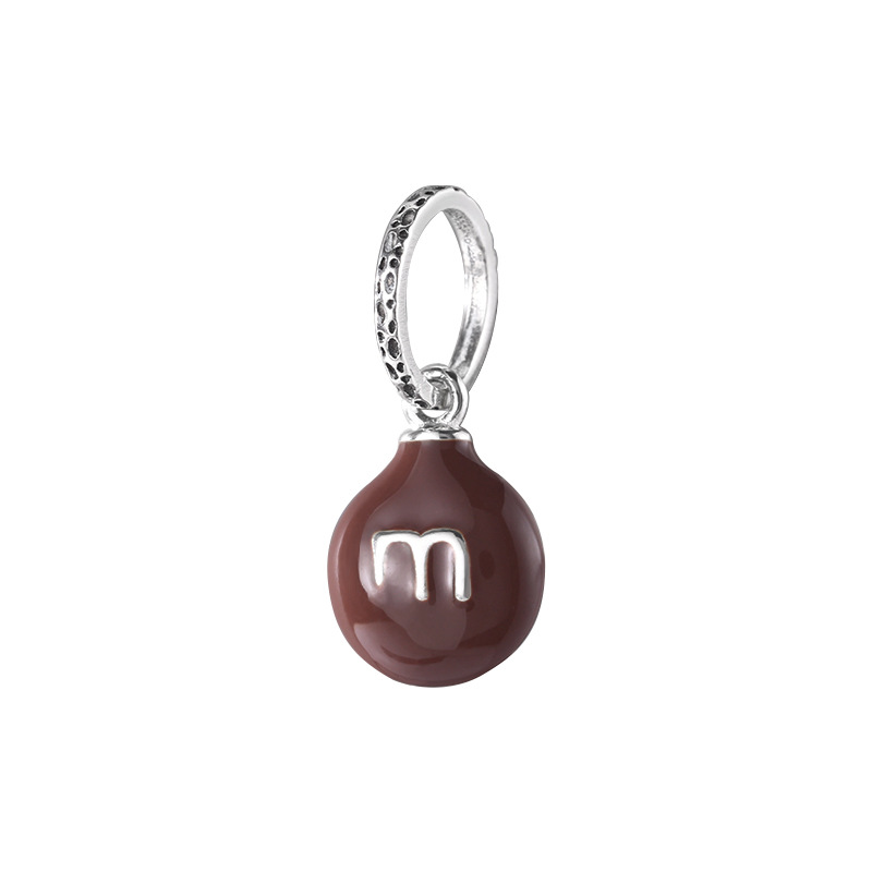 925 sterling silver colored m chocolate bean pendant, simple handcrafted DIY design, fashionable necklace, suitable for both men and women, N0295 Item Picture