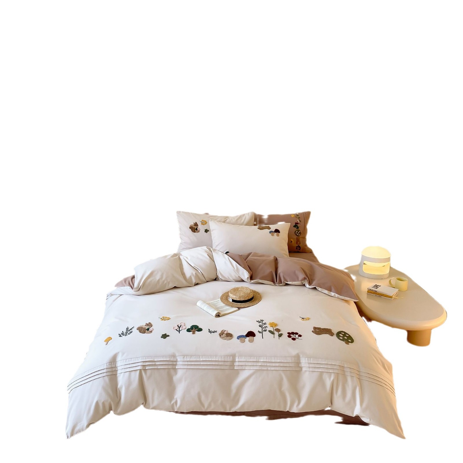 Cartoon fresh frosted all-cotton four-piece set for autumn and winter warm quilt cover, pure cotton 1.8m bedding Item Picture