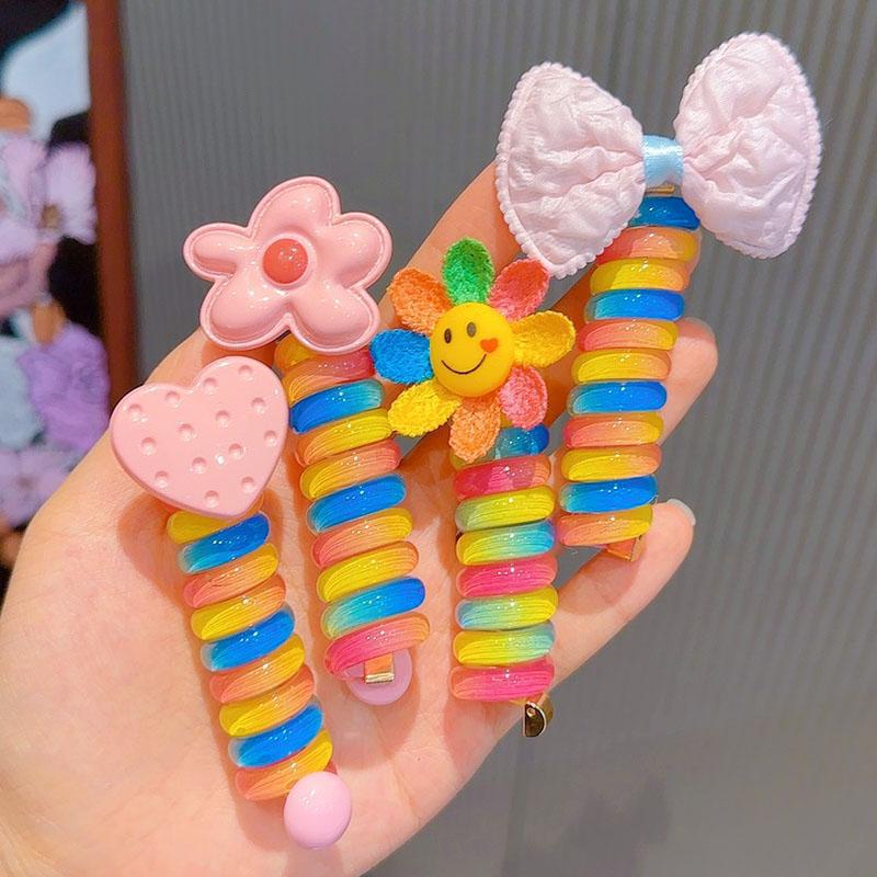New children's curly telephone line hair band, a perfect tool for girls to tie ponytails without damaging hair. Candy-colored leather band hair band and hair tie Specification image