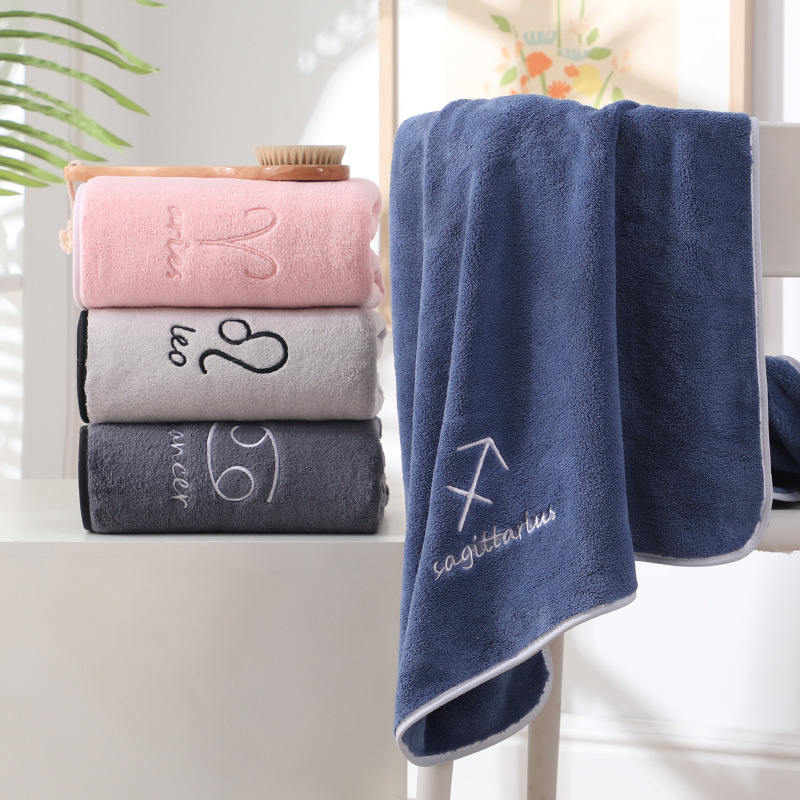 【LOVELY HOME】【 Hold Jia 】 Twelve constellation bath towel coral velvet warp knitting factory direct sales 70*140cm couple embroidery than water absorption Application Scenario