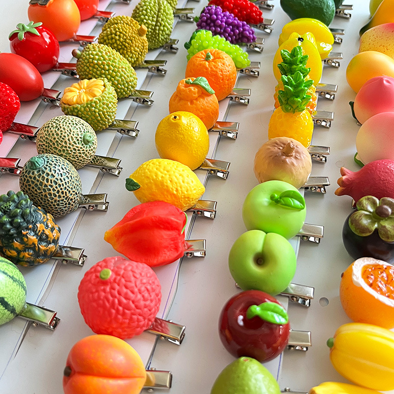 创意仿真水果发夹食玩草莓榴莲石榴发卡可爱树脂边夹趣味桃子发饰详情29