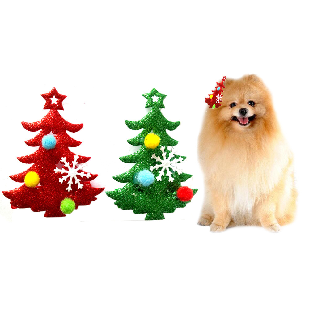 New Christmas pet supplies: Christmas hairpins, Christmas trees in red and green, available for wholesale in stock
