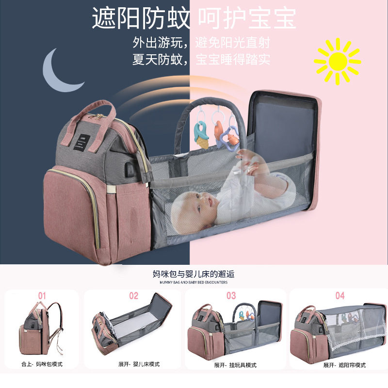 日韩跨境新款妈咪包双肩包婴儿床背包大容量外出背奶包母婴包工厂图
