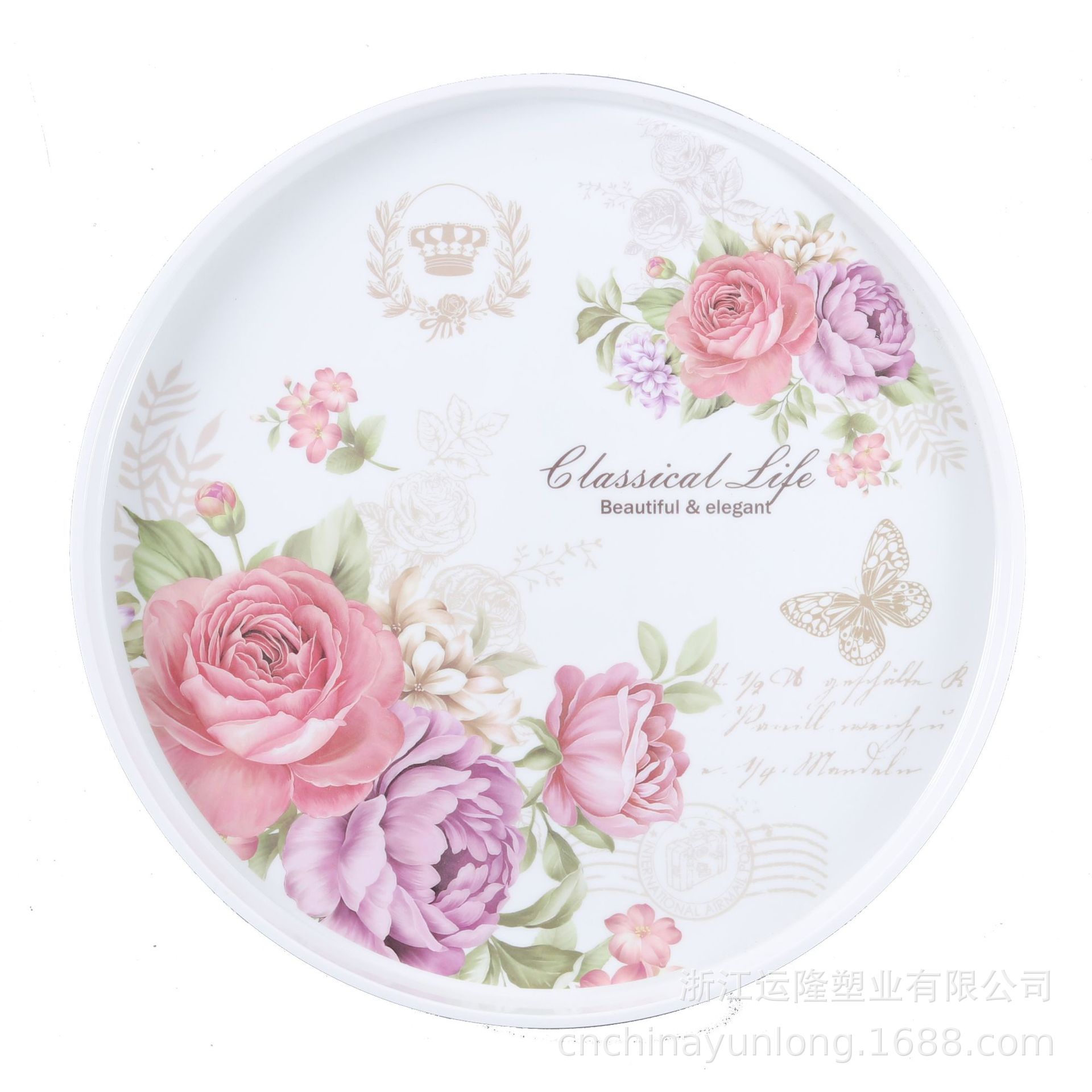 Yunlong home European type melamine round tray home living room fruit tray Creative tea cup tea tray water cupcake plate Item Picture