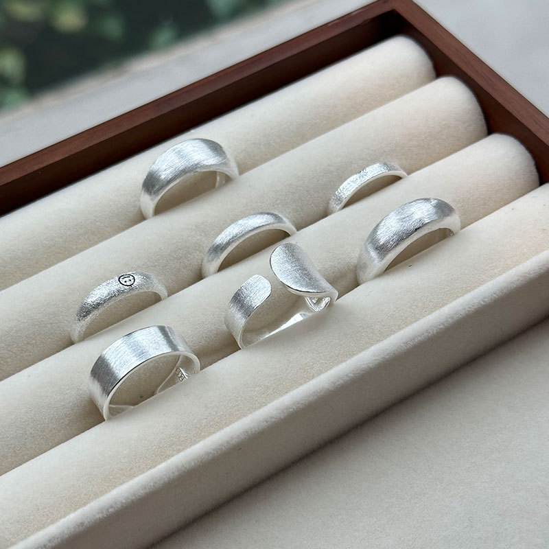 925 sterling silver ring with matte brushed finish, index finger ring opening design, bright silver versatile ring