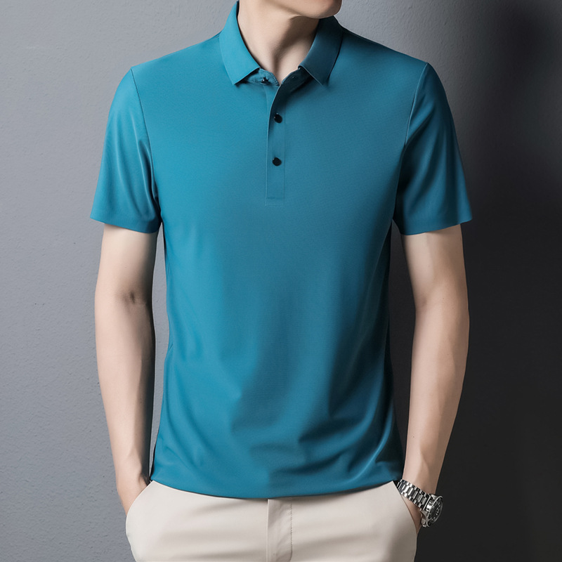 2025 Summer Seamless Ice Silk polo shirt Men's high-end business short-sleeved T-shirt Men's polo shirt Casual short-sleeved Specification image