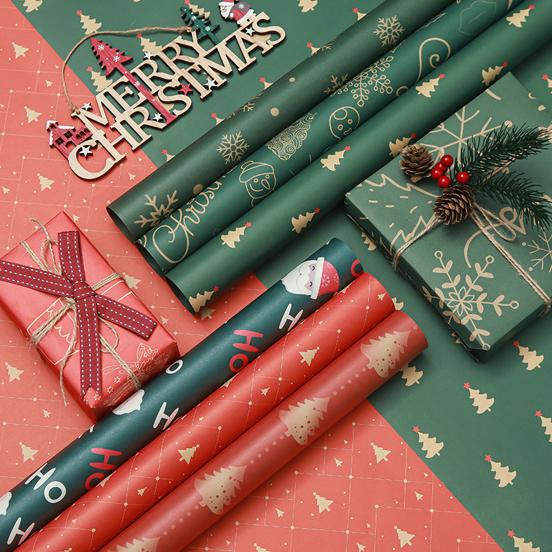 Flowers wrapping paper Christmas gift wrapping paper thickened gift packaging red festive paper New Year kraft paper wholesale full figure