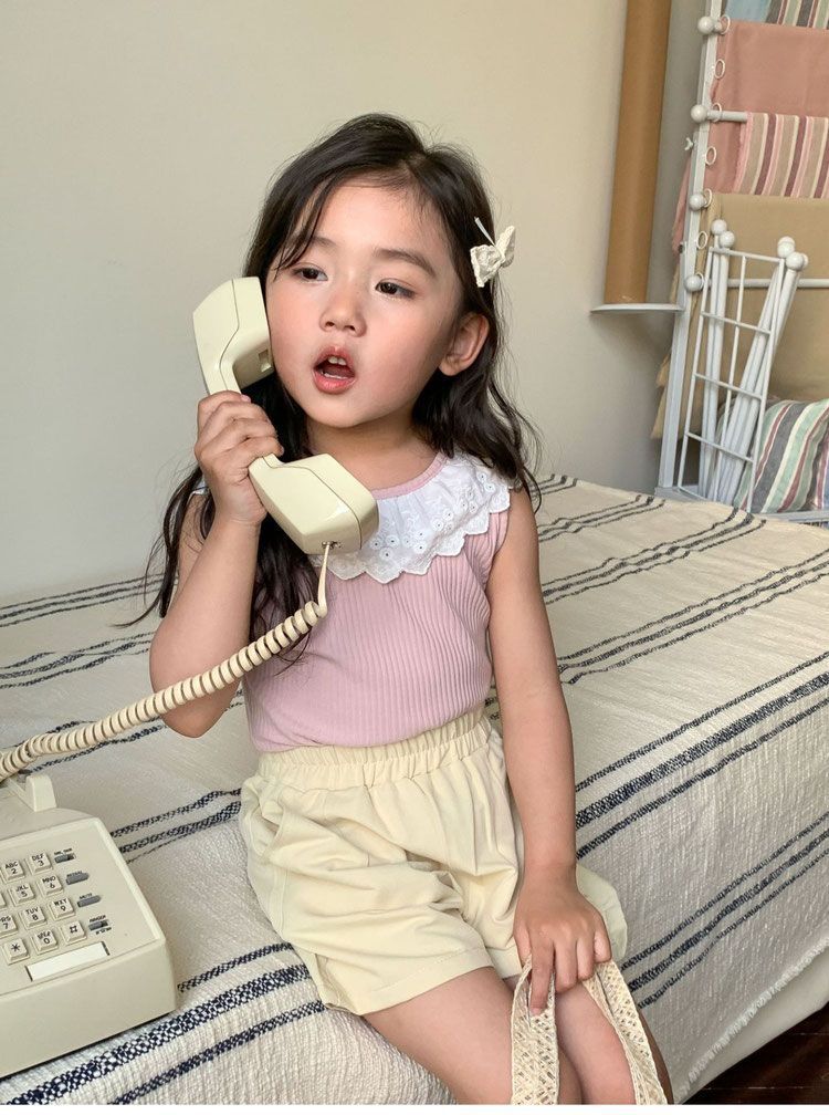 Summer lace vest T-shirt for girls, sweet and thin lace sleeveless top with ruffles for children and babies, versatile and trendy pic 14