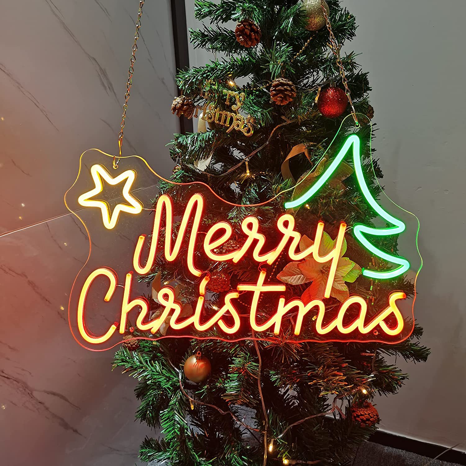 Cross-border manufacturer's new neon "Merry Christmas" acrylic shaped light Christmas atmosphere decoration billboard Application Scenario