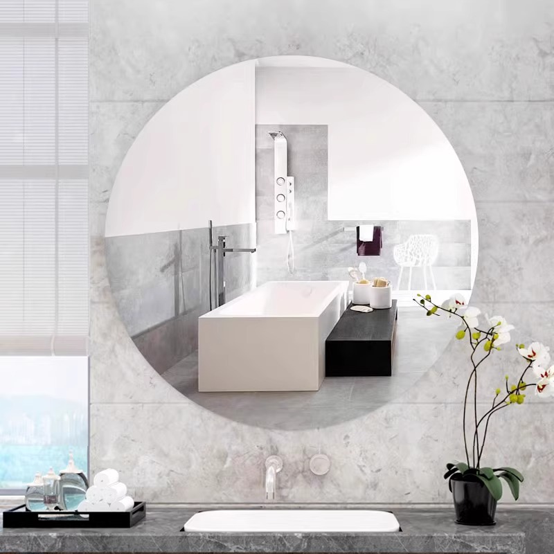 Oval Bathroom Mirror Wall Mounted Self-Adhesive Bathroom Washstand Washbasin Wall Mounted Perforation-Free Lens Wall Mounted Item Picture