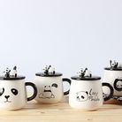 家用高颜值卡通创意可爱带盖勺动物熊猫陶瓷马克杯学生宿舍办公室