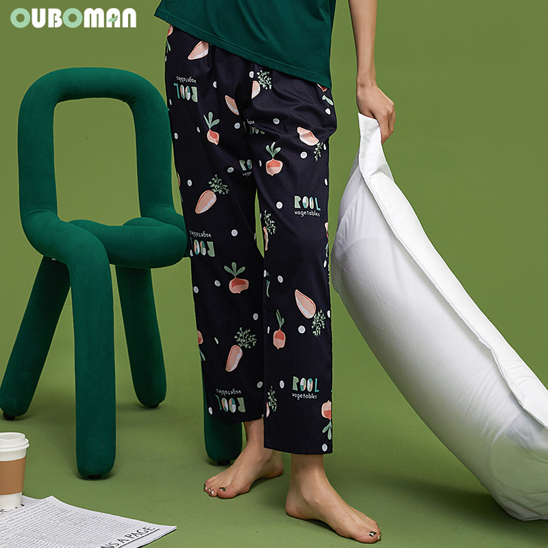 Summer Ladies Cotton Home Trousers Printed Pajama Trousers Floral Trousers Cropped Trousers Casual Loose Large Size With Pockets details Picture