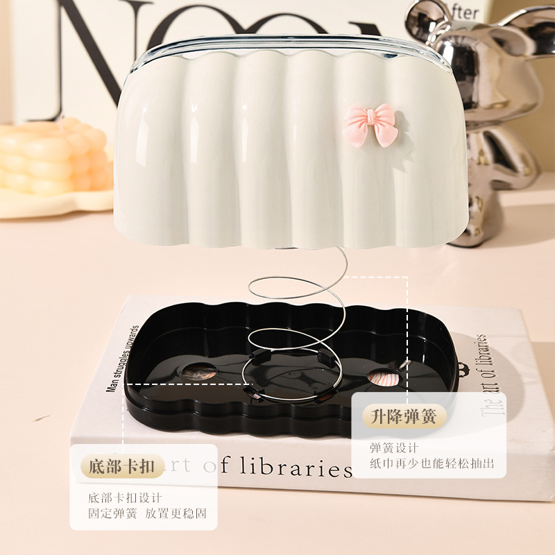 Cream Bow Tissue Box Spring Lift Paper Automatic Lift Light Luxury Home Tea Table Cute Paper Box Specification drawing