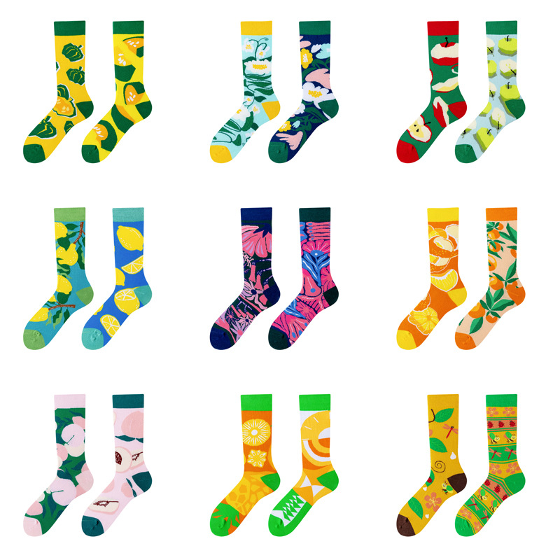 Ab Socks New Asymmetrical Couple Socks Cartoon Combed Cotton Hand Stitched Head Ab Cotton Socks Creative Multi-Color Options