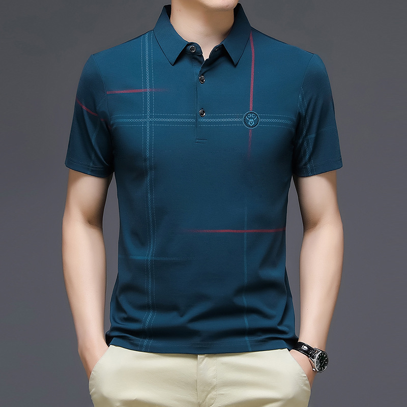Luz negocios Polo hombre verano nueva versión coreana cuello de solapa bordado casual tendencia moda color sólido camiseta hombre manga corta details Picture