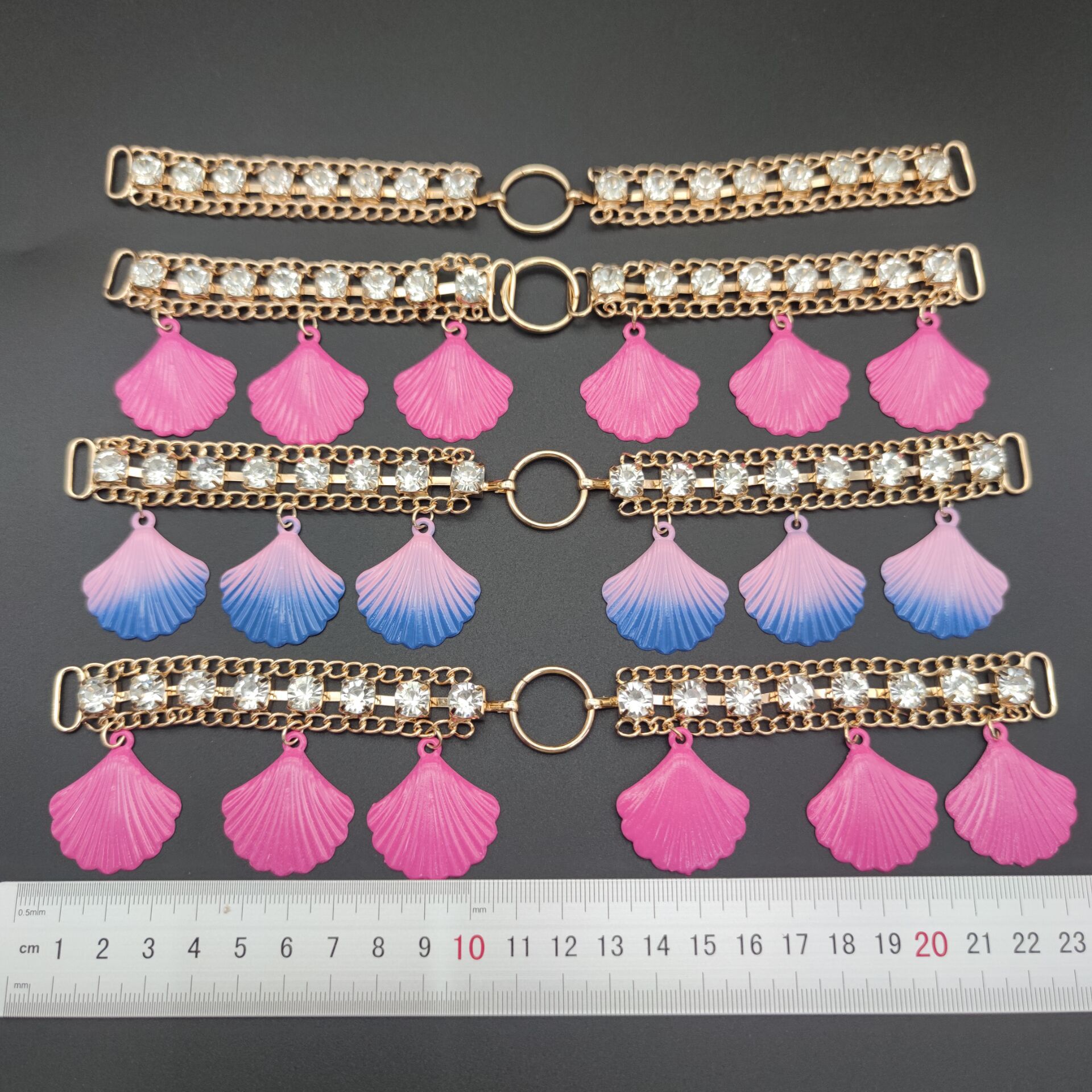 贝壳海洋风泳衣配件喷彩色漆流苏吊坠链条配饰欧美跨境饰品比基尼泳装配饰