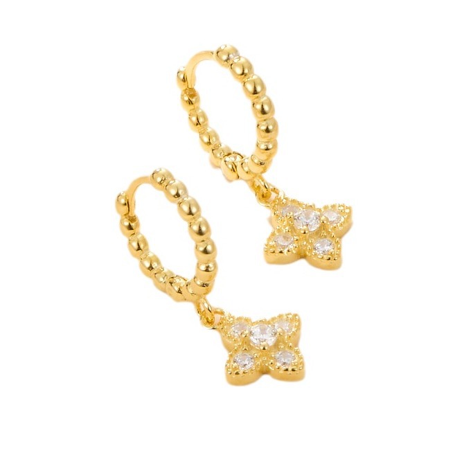 Jingxu S925 sterling silver micro-inlaid zircon four-leaf clover earring, a delicate and versatile earring accessory for women, is a niche piece Item Picture
