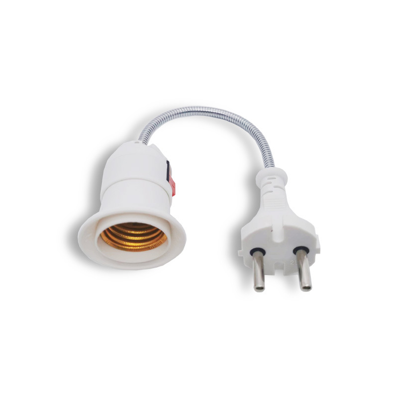 Factory Direct Sales Cross-Border E-Commerce White European Standard E27 Household Industry General Wired Integrated Lamp Plug Specification drawing