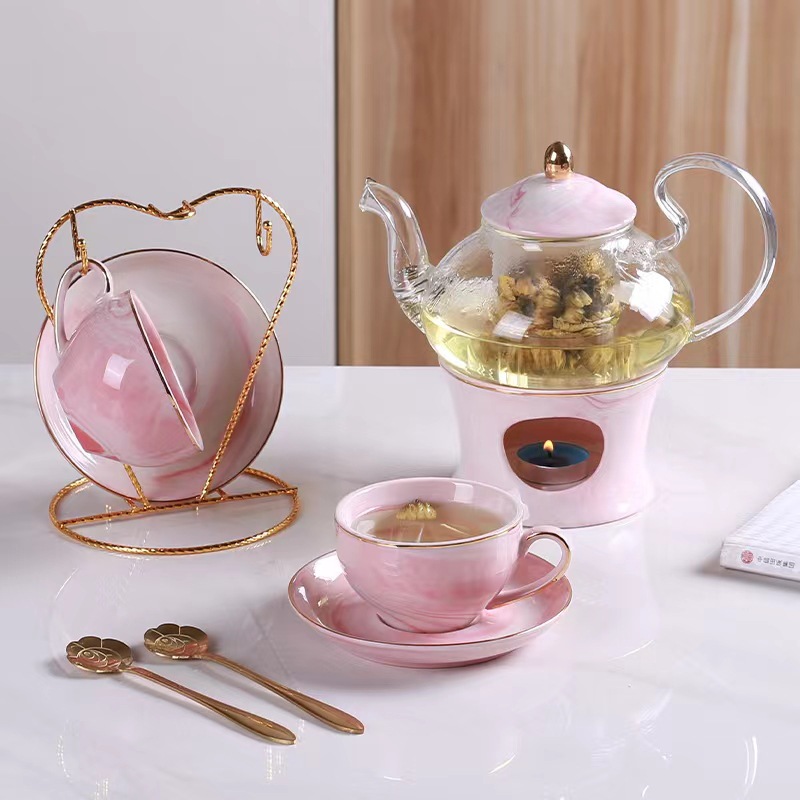 English flower teapot, candle heating, fruit teapot set, glass beauty salon teapot, ceramic afternoon tea cups Application Scenario