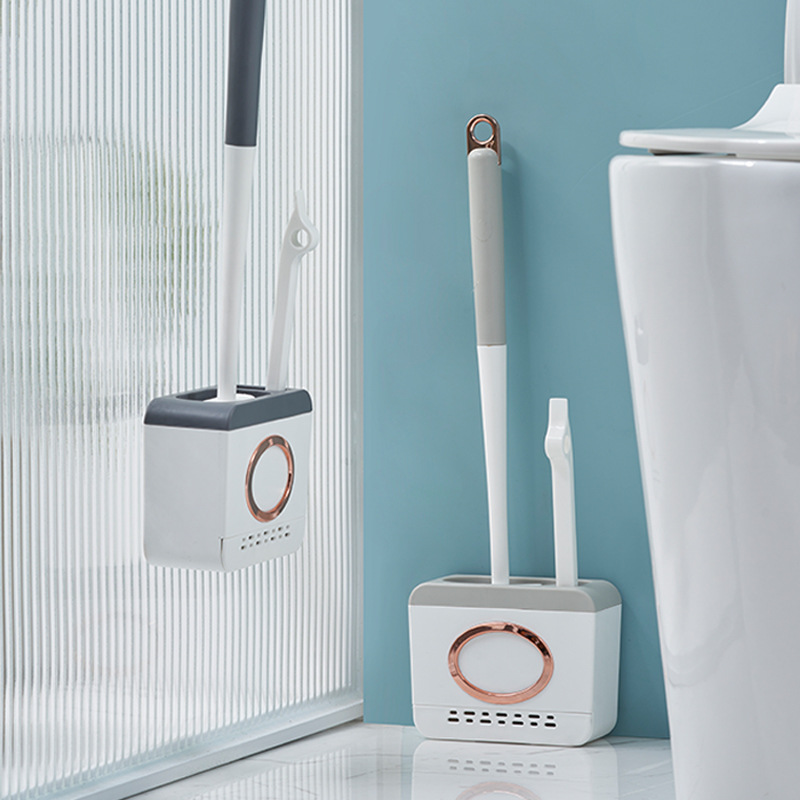 Light Luxury Household Double Brush No Punch Hanging Wall Toilet Brush With Tweezers Toilet Cleaning Sanitary Decontamination Soft Rubber Brush details Picture